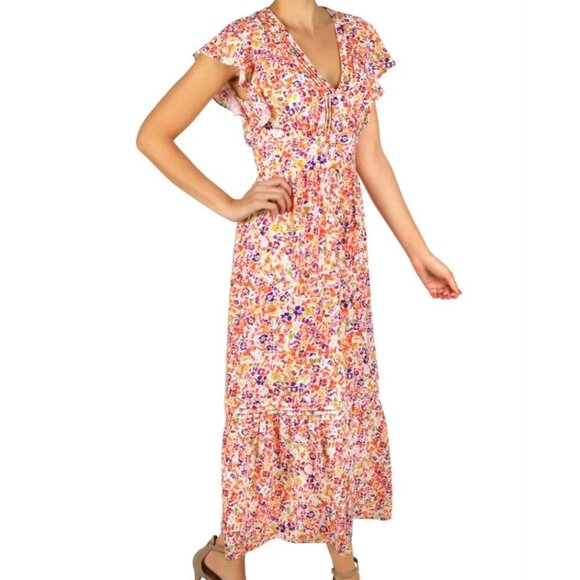 julia jordan Dresses & Skirts - Julia Jordan Floral Ruffle Maxi Dress Women( 8) Multicolor V Neck Short Sleeve.